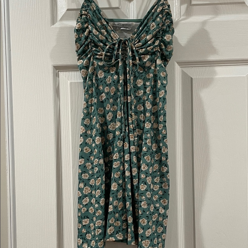Urban Outfitters Teal Green Floral Dress with Cream Roses- Size Small